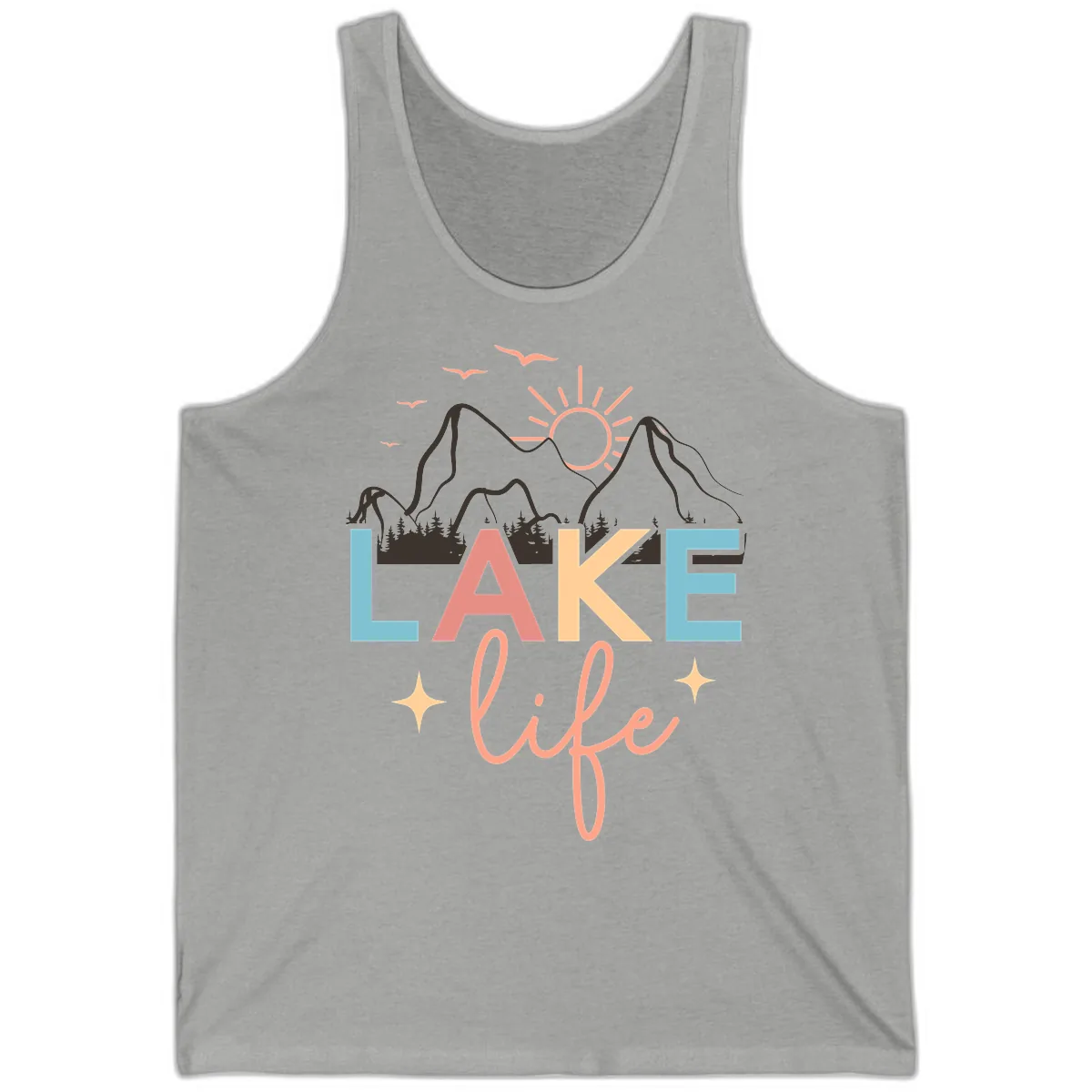 Mountain Lake Life Typography Tank in Athletic Heather